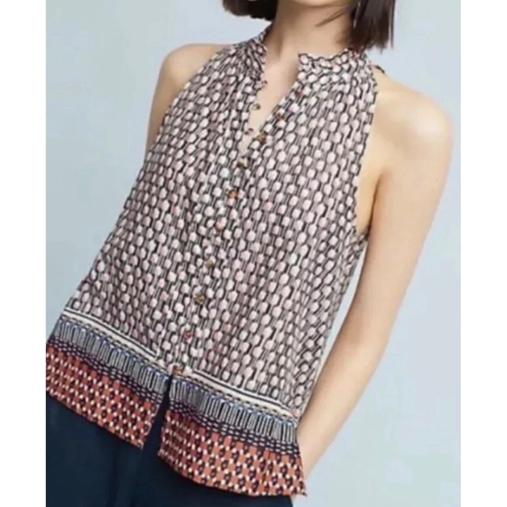 Anthropologie Maeve Prema Tank Geometric Tile Print Sleeveless Button Down Large